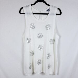 Tommy Bahama Linen-Blend Tank Top Womens L Tropical Sequins Island Resort Beach